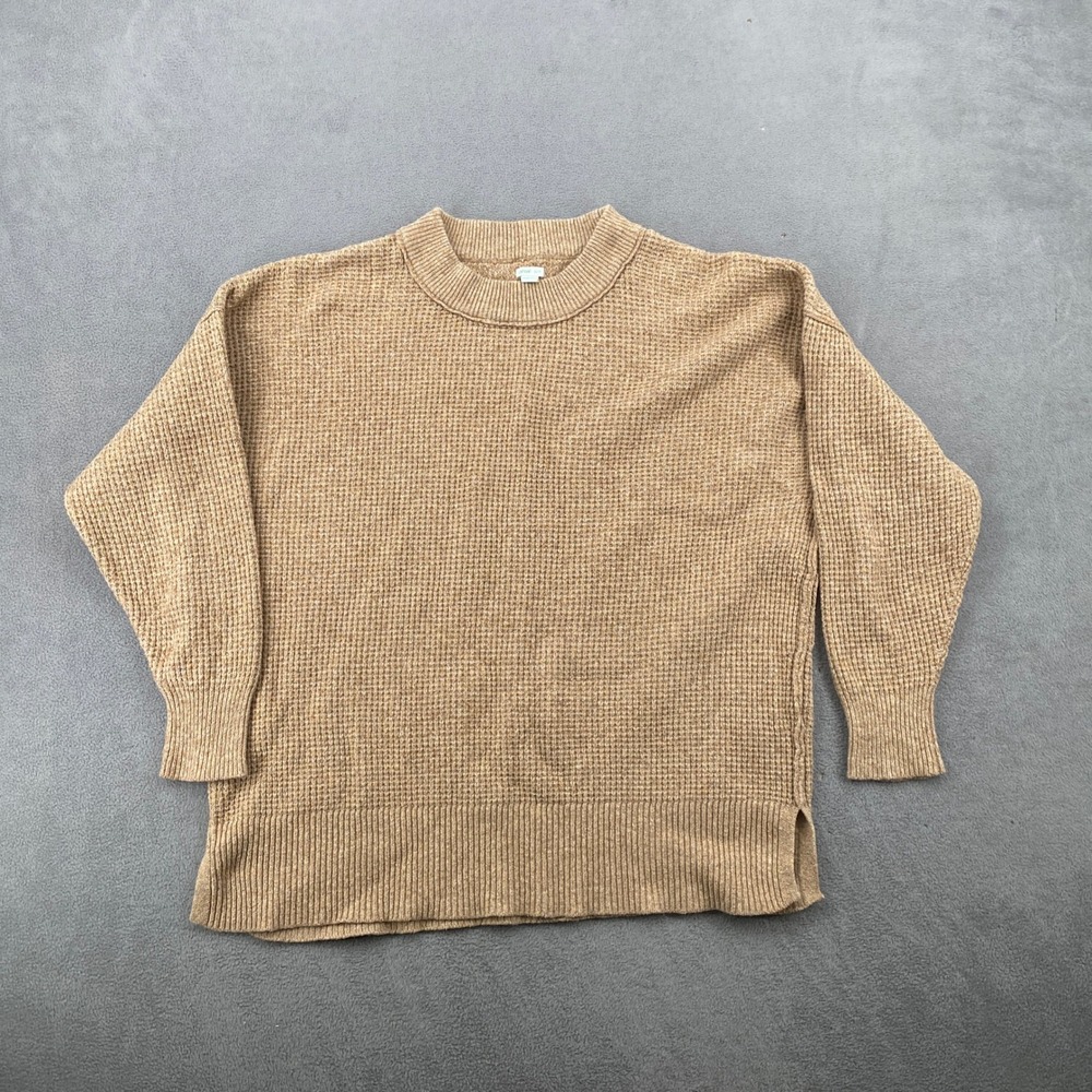 Aerie Womens XS Tan Brown Waffle Knit Oversized Pullover Sweater Crewneck 7947